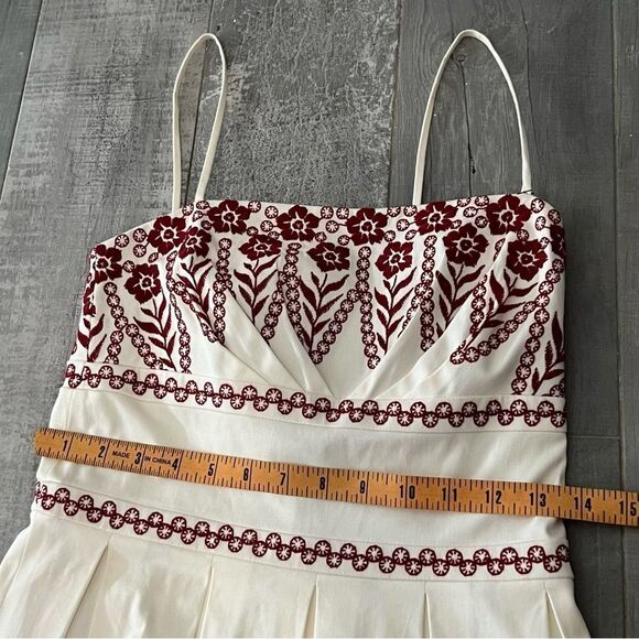 NWOT Ann Taylor Ivory Burgundy Red Embroidered Floral Box Pleat Sun Dress 2 - Picture 6 of 10